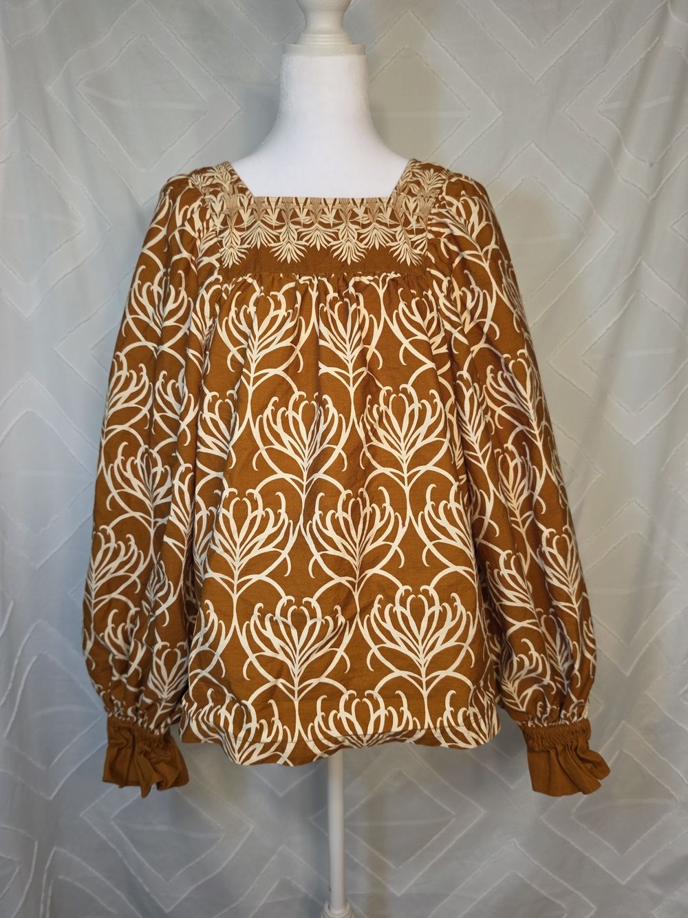Happy Nature Brown Floral Smocked Square-Neck Blouse